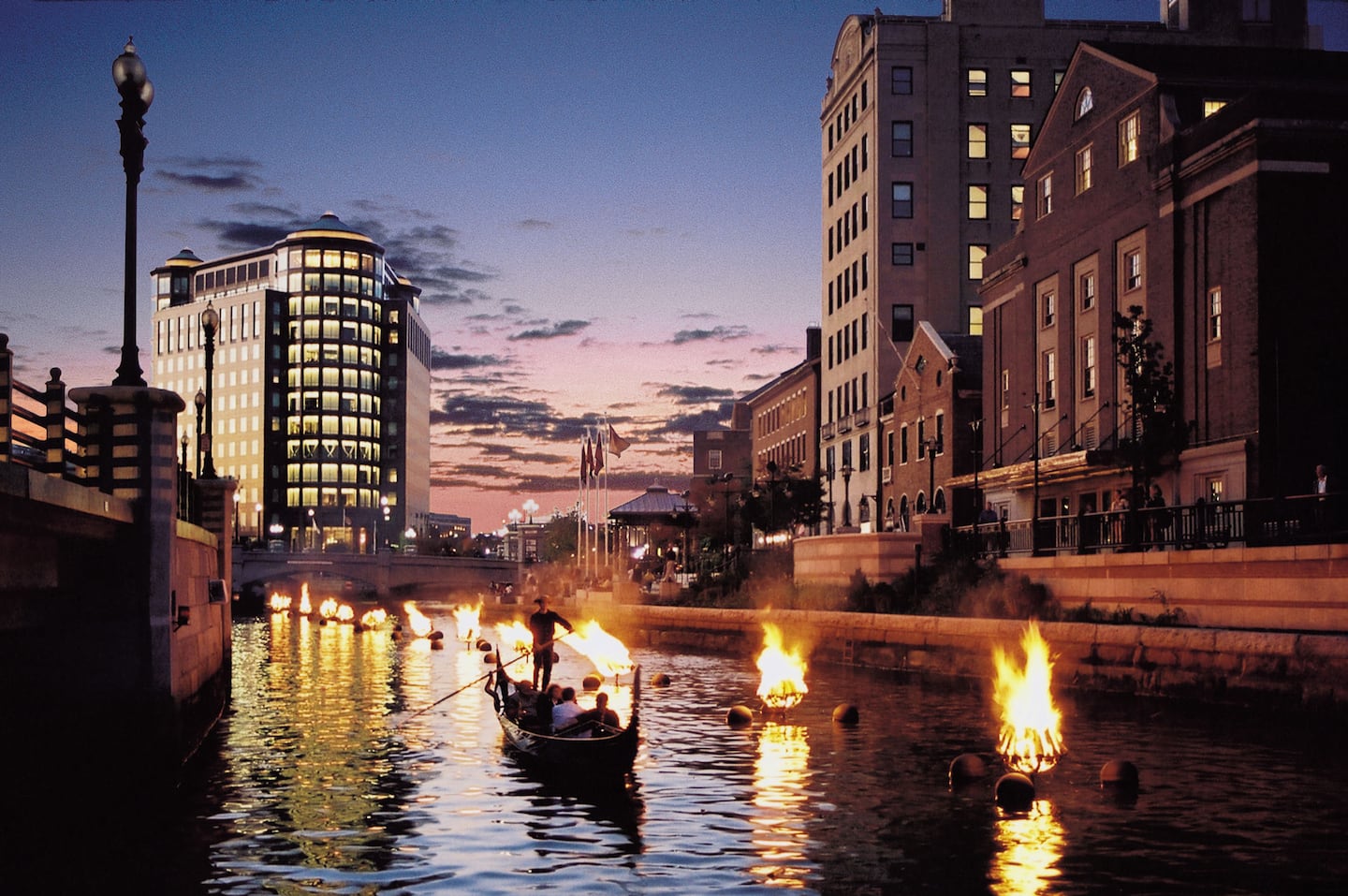 Fires from a previous WaterFire installation in the Rhode Island School of Design section of Water Place Park in downtown Providence. 