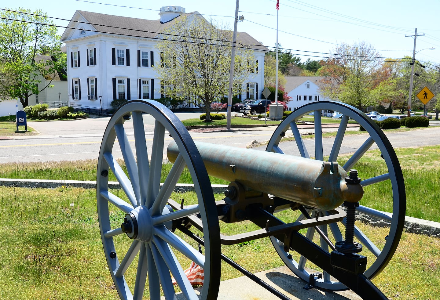 A cannon next to the Soldiers and Sailors monument across the street from the Hanover Town Hall. 