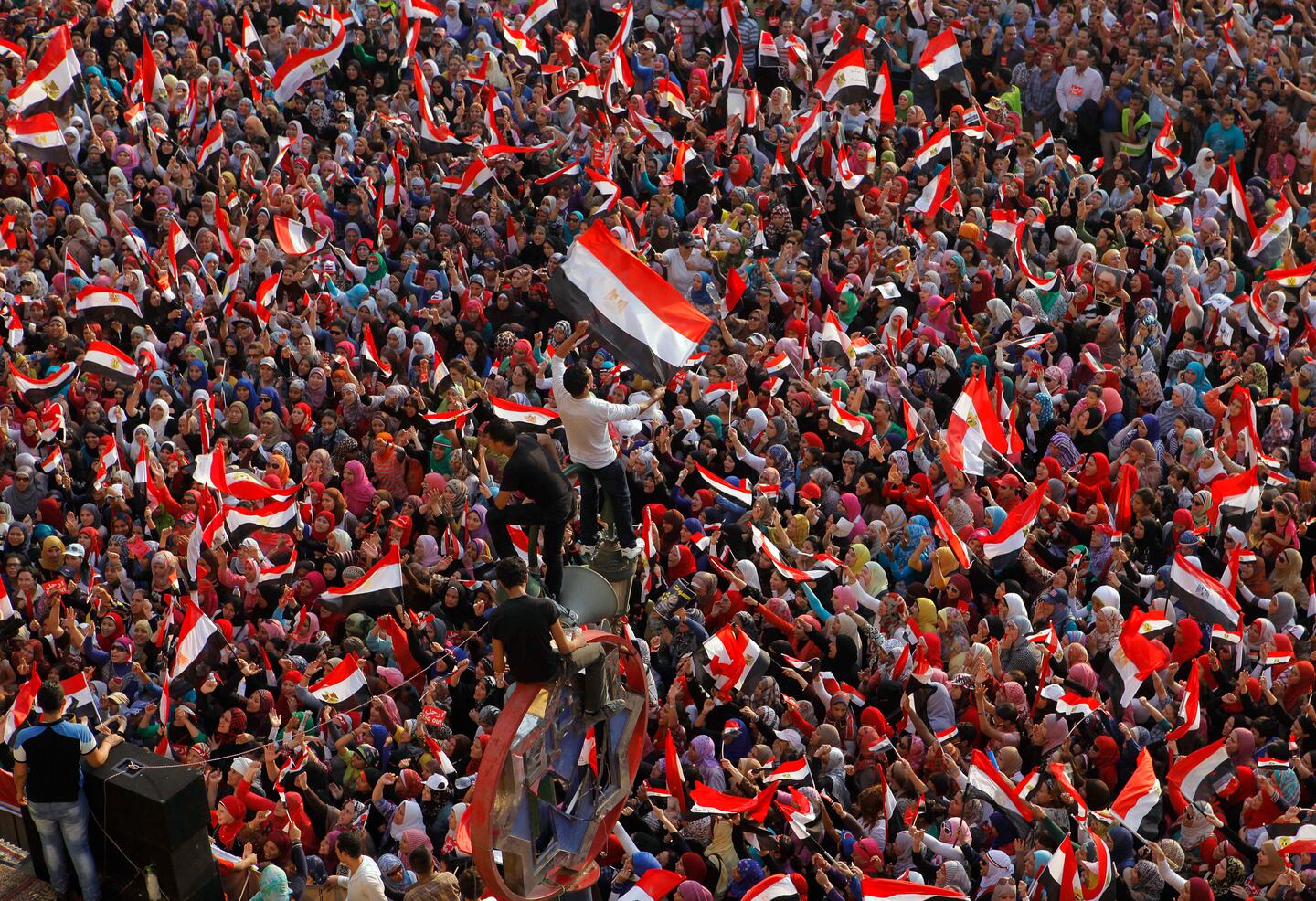 Demonstrators opposing President Mohammed Morsi shouted slogans and waved flags in Tahrir Square in Cairo.